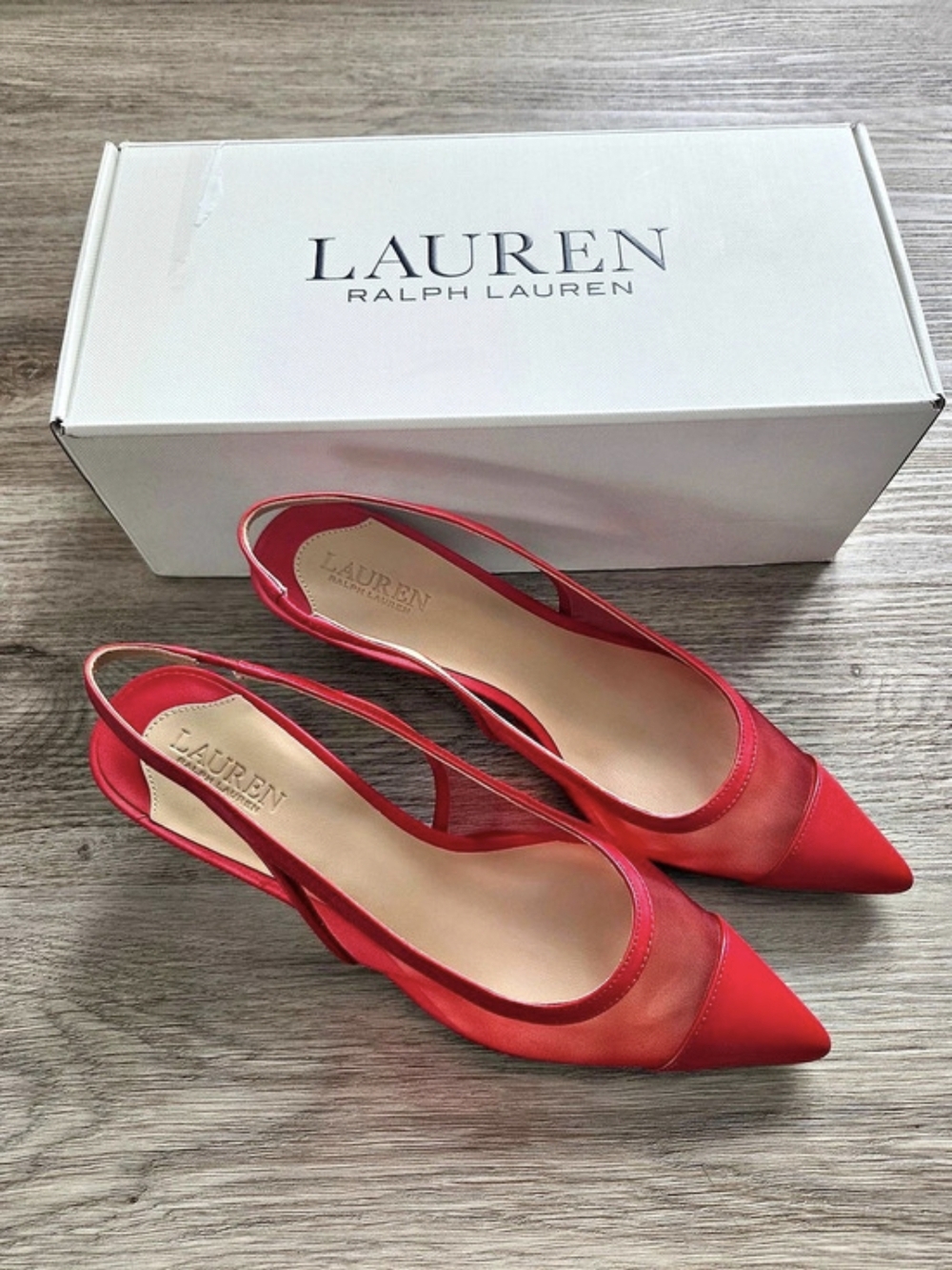 Lauren Ralph Lauren Lolah CP Toe-PM-SLG Pointed Toe Slingback Heels in Red US 7 - Picture 4 of 5